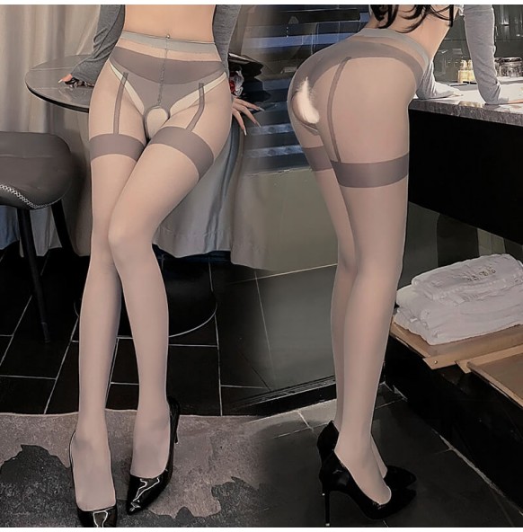 FEE ET MOI - Faux Suspender Open-Crotch Pantyhose (Gray - Gray) FEE ET MOI - Faux Suspender Open-Crotch Pantyhose (Gray - Gray)